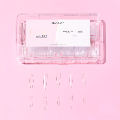 Kiara Sky C-curve Nail Tips (500pcs) - Stiletto XXL Clear