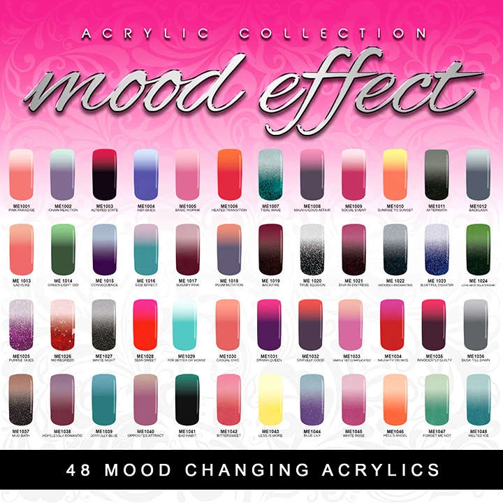 GLAM AND GLITS MOOD EFFECT ACRYLIC COLLECTION (48 COLORS) + COLOR CHART